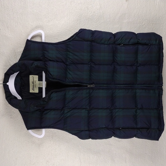 Eddie Bauer Navy Plaid Goose Down Sleeveless Funnel Neck Zip Front Jacke… - Picture 13 of 13